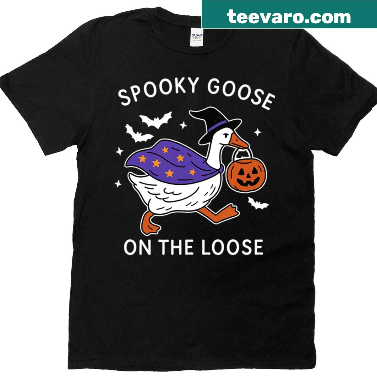 Illustration of a funny goose for Halloween — on a men's t-shirt