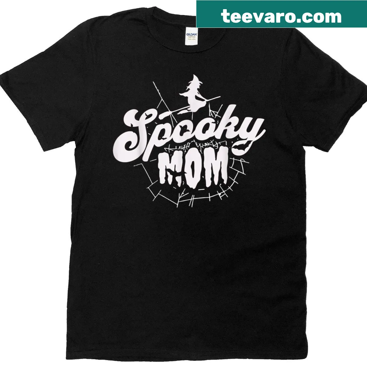 Cute Spooky Mama Halloween t-shirt featuring a whimsical witch — on a men's t-shirt