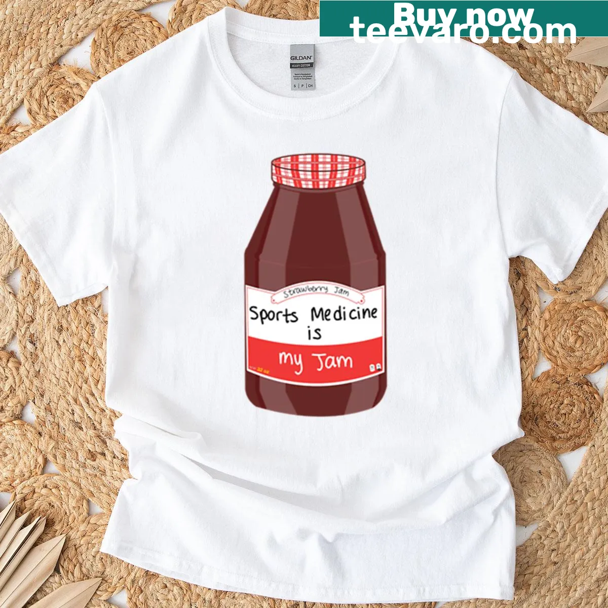 Oversized t-shirt with the text 'Sports Medicine Is My Jam' in playful typography — on a men's t-shirt