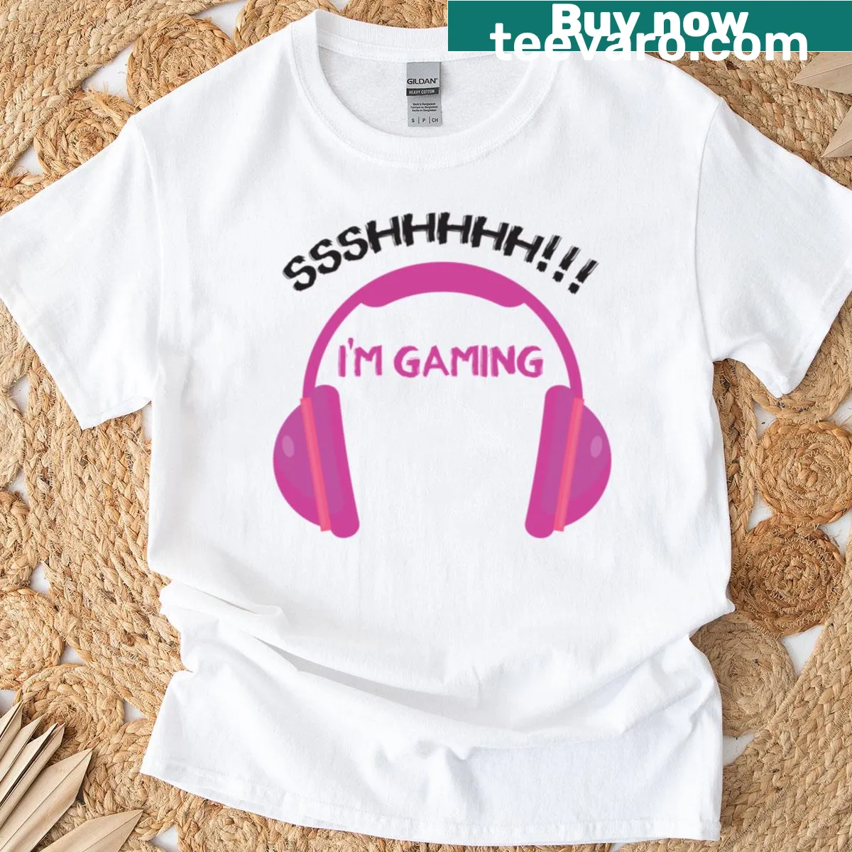 T-shirt with humorous text 'Ssshhhhh Im Gaming' — on a men's t-shirt