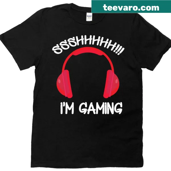 Playful graphic proclaiming 'Ssshhhhh I'm Gaming' on a T-shirt