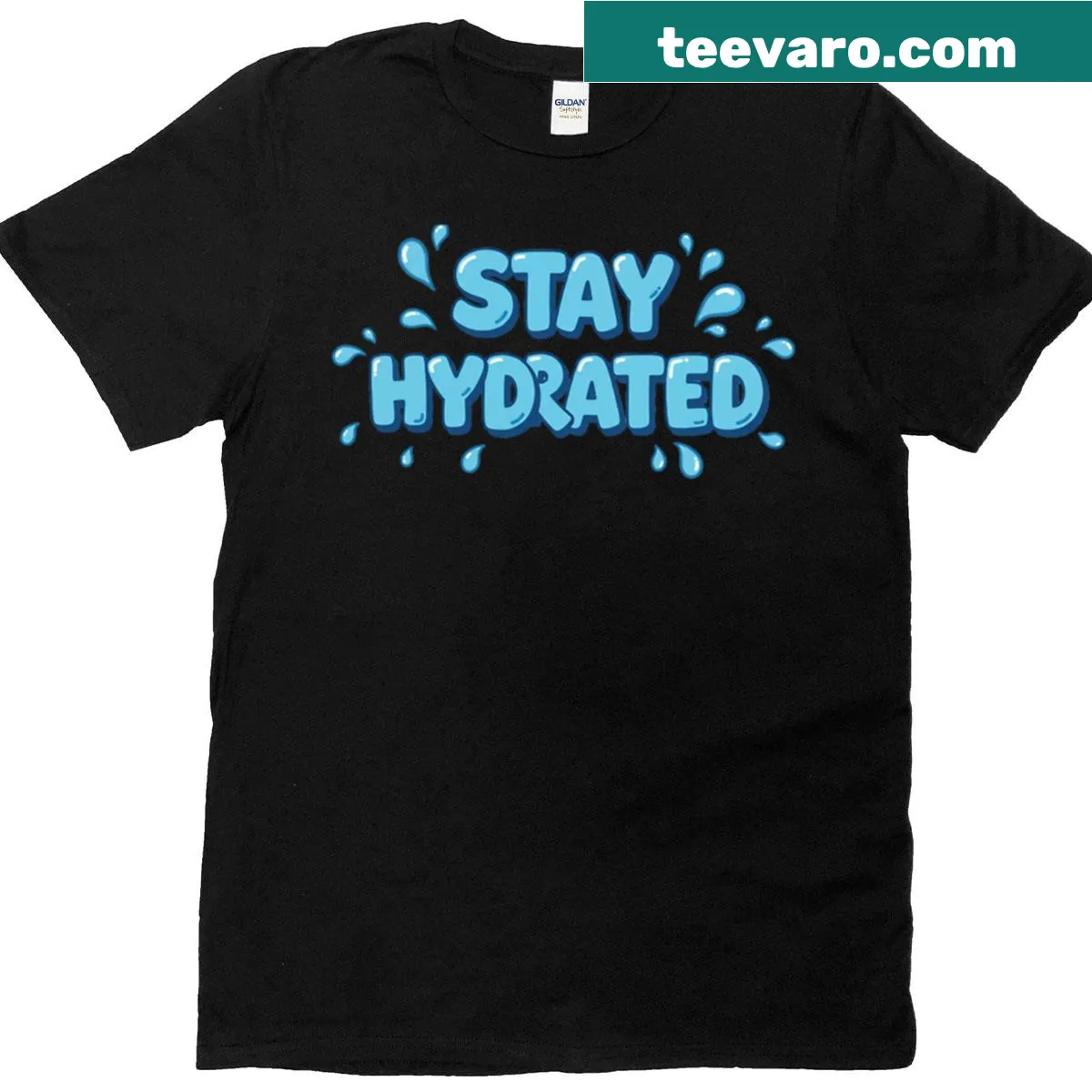 Motivational typography t-shirt with 'Stay Hydrated - Drink Water' — on a men's t-shirt