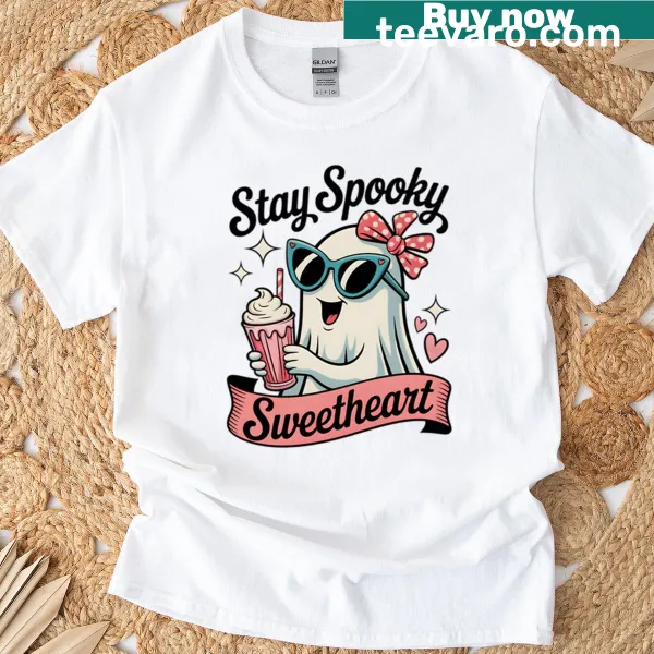 Oversized t-shirt with spooky illustrations and a humorous message