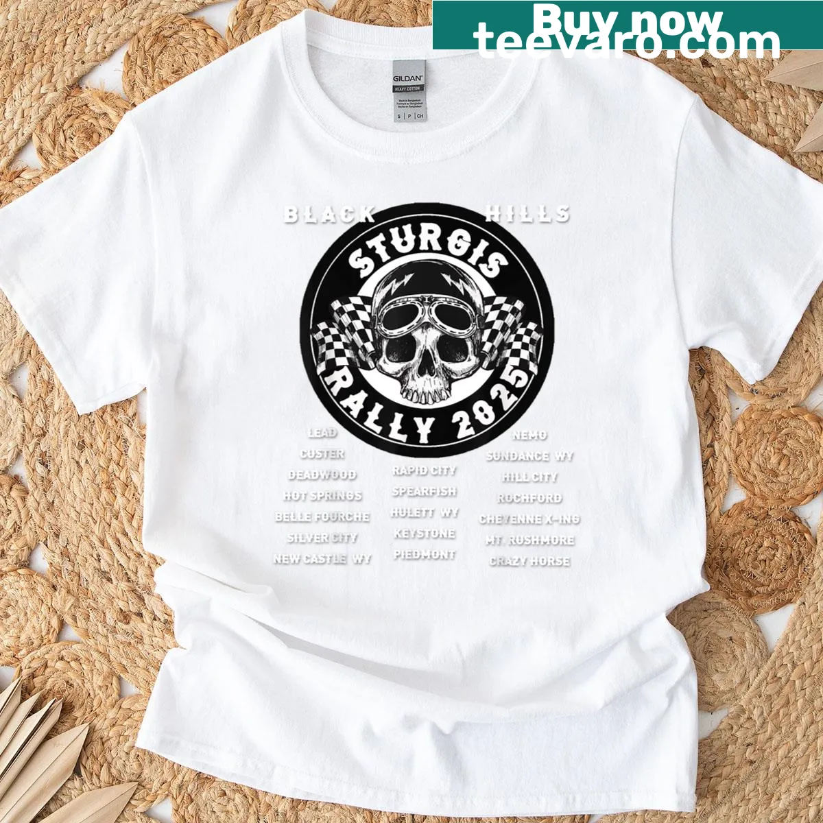 Biker skull graphic for Sturgis 2025 motorcycle rally on t-shirt — on a men's t-shirt