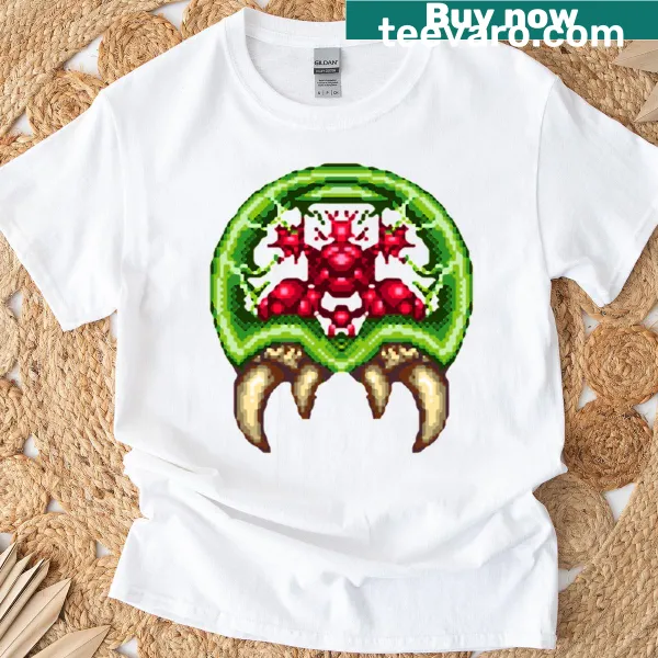T-shirt featuring a giant Metroid design from Super Metroid game