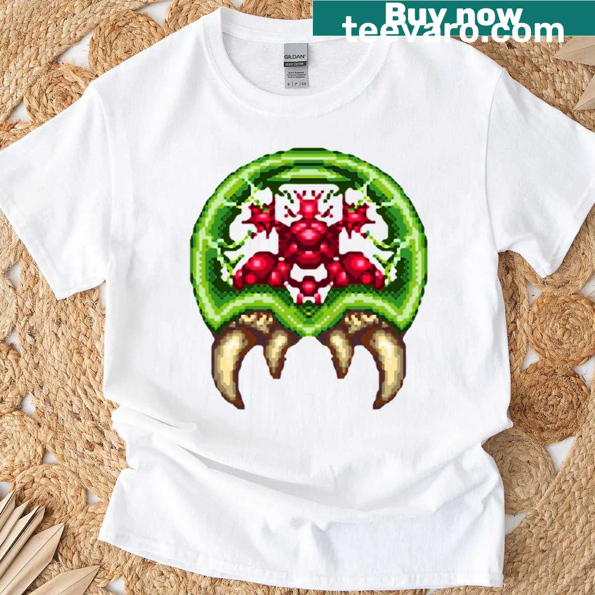 T-shirt featuring a giant Metroid design from Super Metroid game — on a men's t-shirt