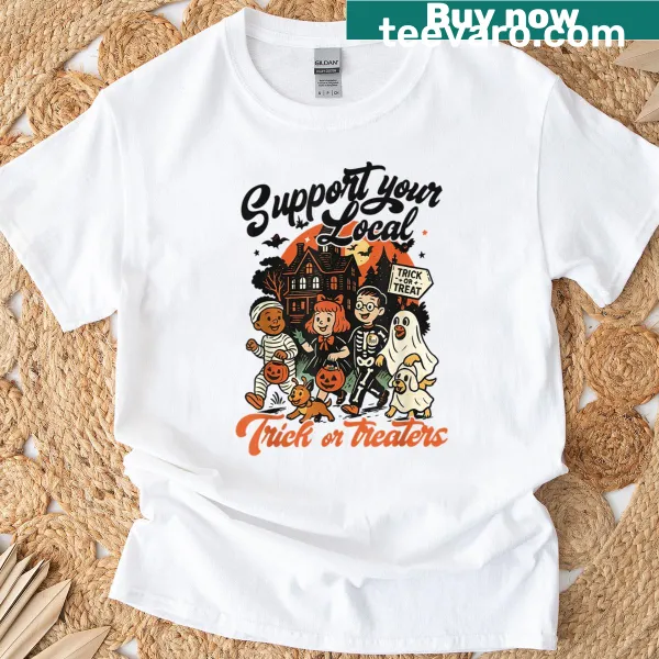 Retro Halloween t-shirt supporting local trick-or-treaters
