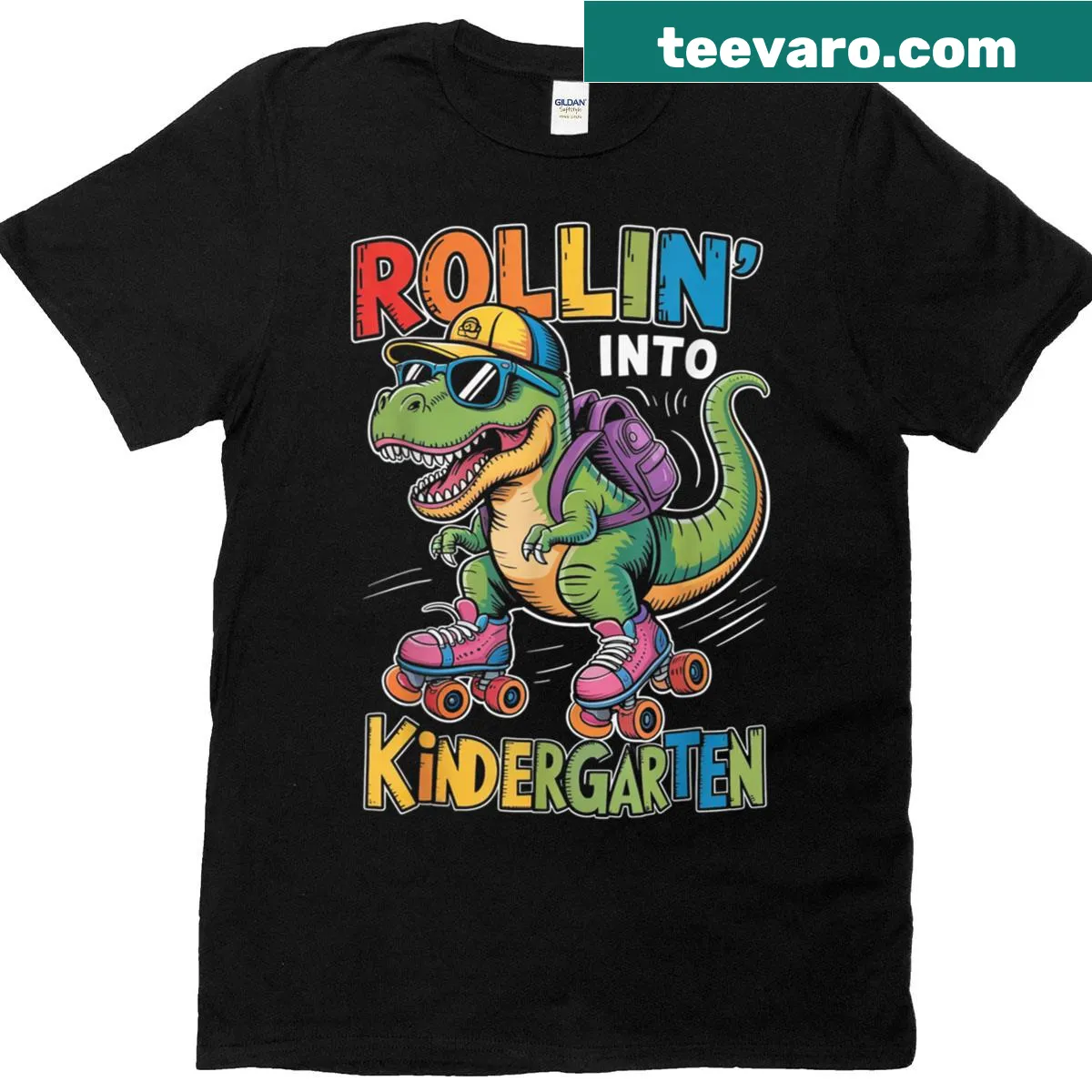 Cartoon T-Rex on T-shirt for kindergarten boys — on a men's t-shirt