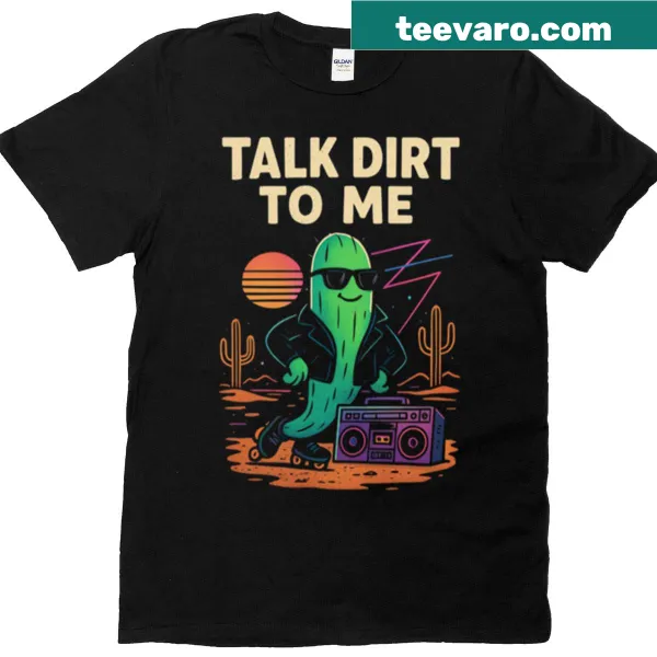 Retro cactus design T-shirt with boombox and roller skates