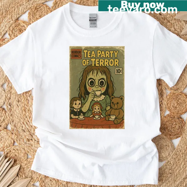 Cute Halloween tea party illustration on a shirt