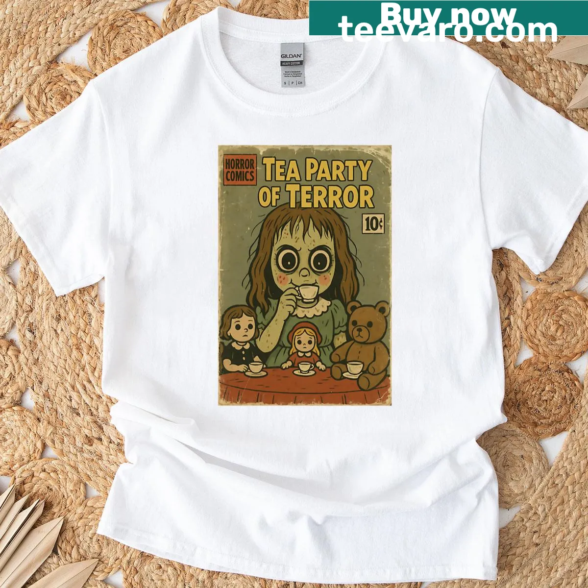 Cute Halloween tea party illustration on a shirt — on a men's t-shirt