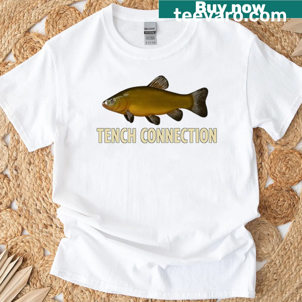 T-shirt featuring the centered Tench Connection logo. — on a men's t-shirt
