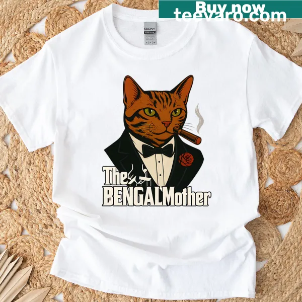 Illustration of a mafia cat in a suit with a cigar on a t-shirt