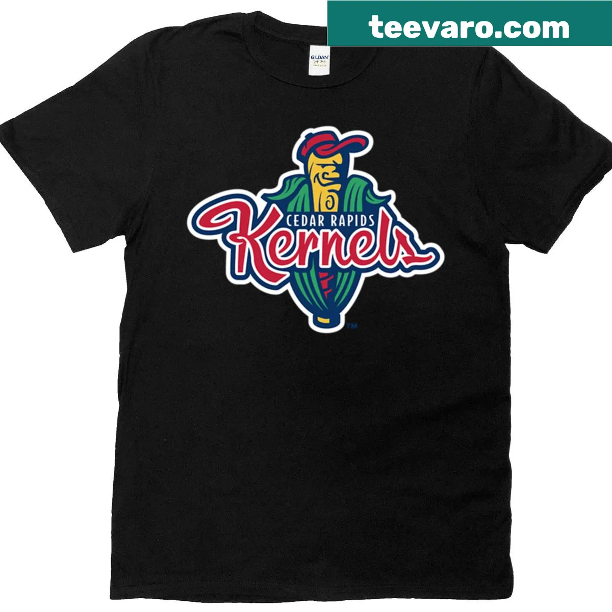 Cedar Rapids Kernels graphic T-shirt featuring team logo — on a men's t-shirt