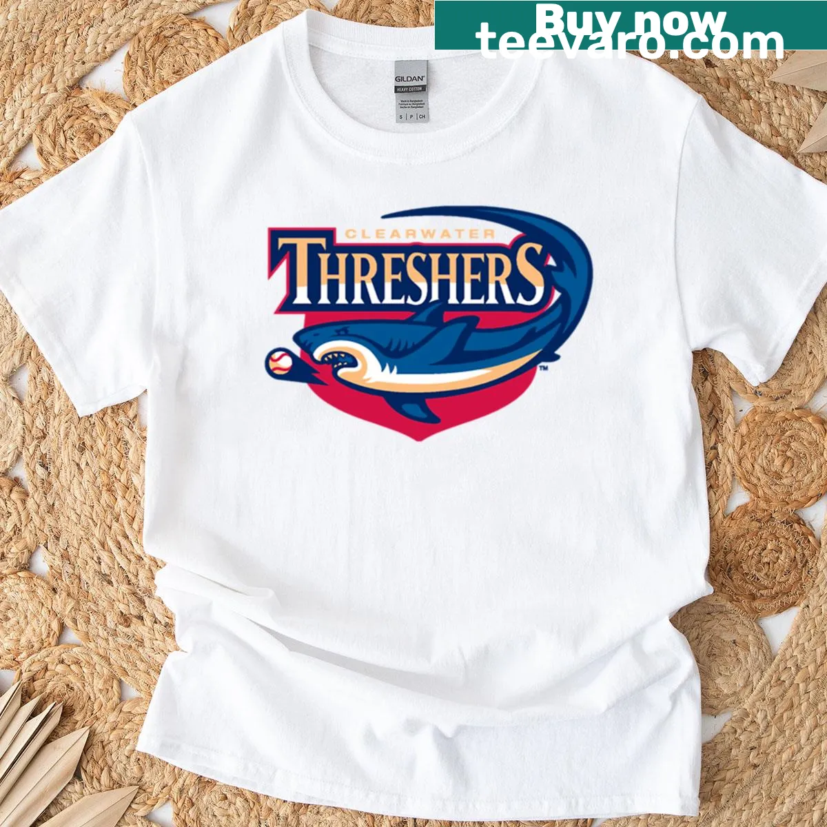 Vintage-style Clearwater Threshers baseball T-shirt — on a men's t-shirt