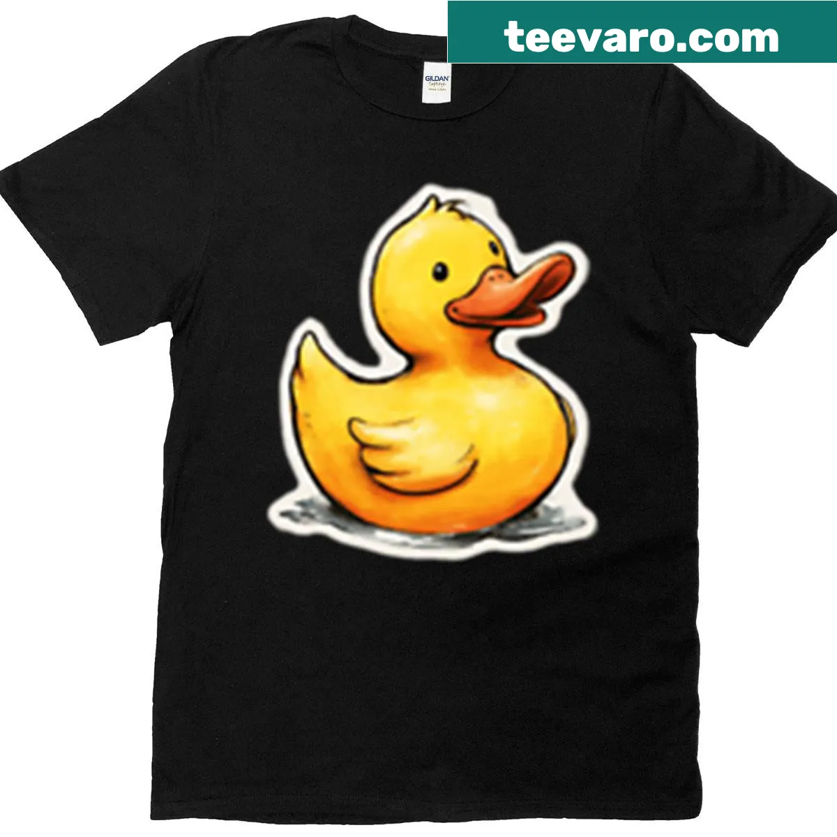 Cartoon graphic t-shirt featuring a rubber ducky — on a men's t-shirt