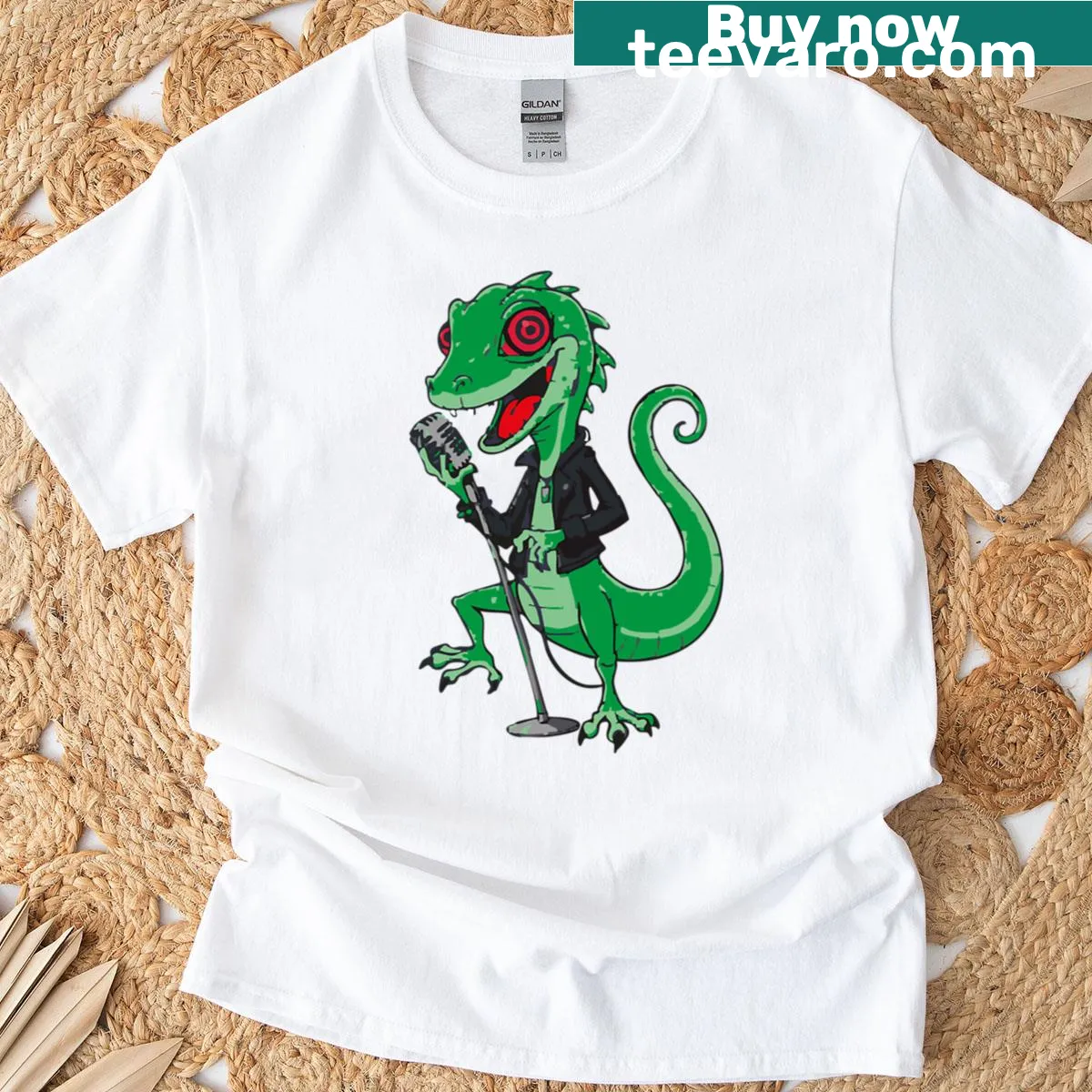 Vintage-style Lizard King T-shirt with distressed design — on a men's t-shirt
