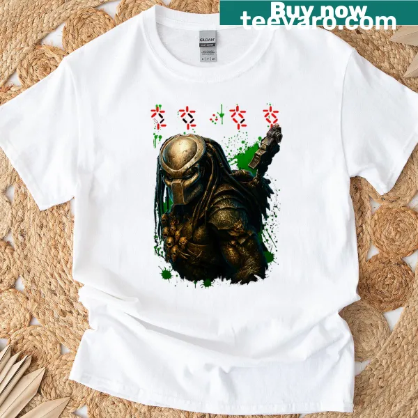 80s sci-fi horror t-shirt featuring The Predator alien design