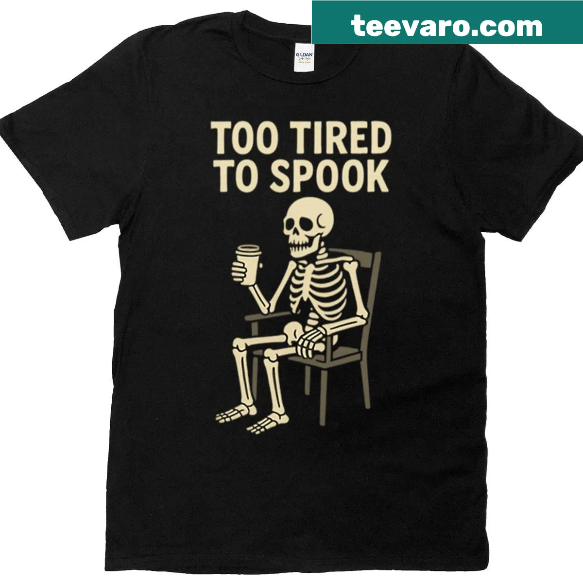 Funny Halloween-themed t-shirt featuring a meme-like skeleton design — on a men's t-shirt