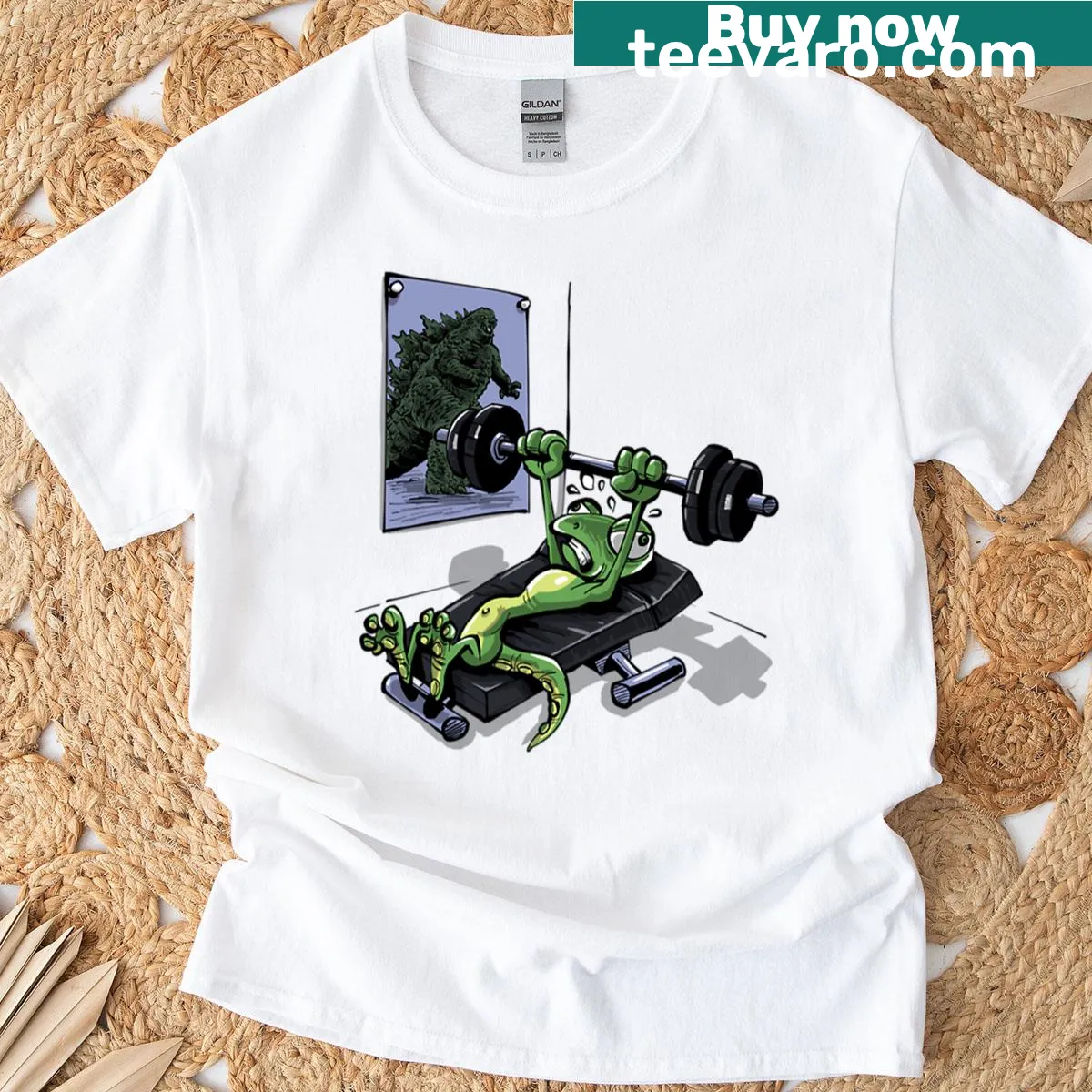 Playful t-shirt with 'Training For Kaiju' text for fitness enthusiasts — on a men's t-shirt