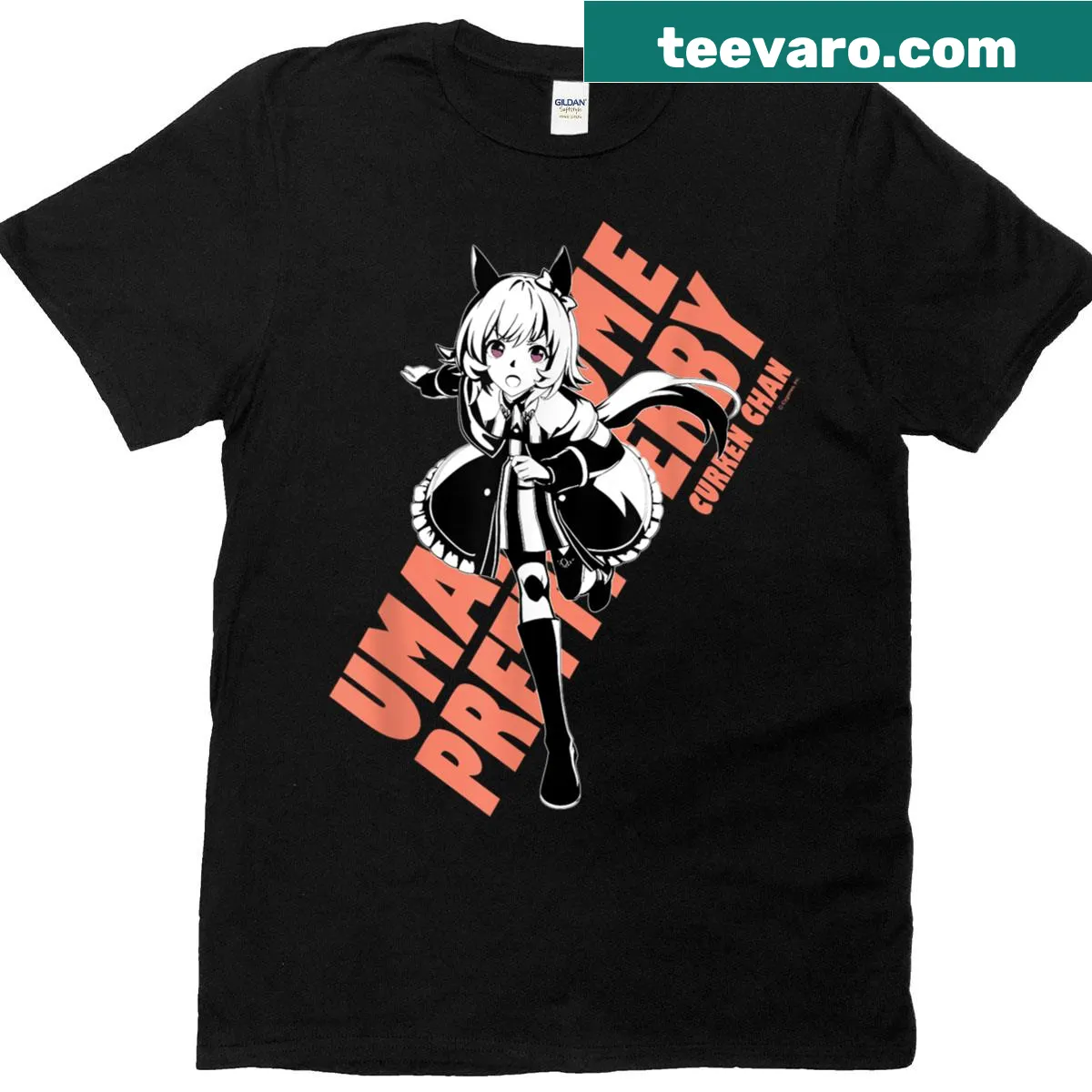 Umamusume Pretty Derby T-shirt featuring Curren Chan text design — on a men's t-shirt