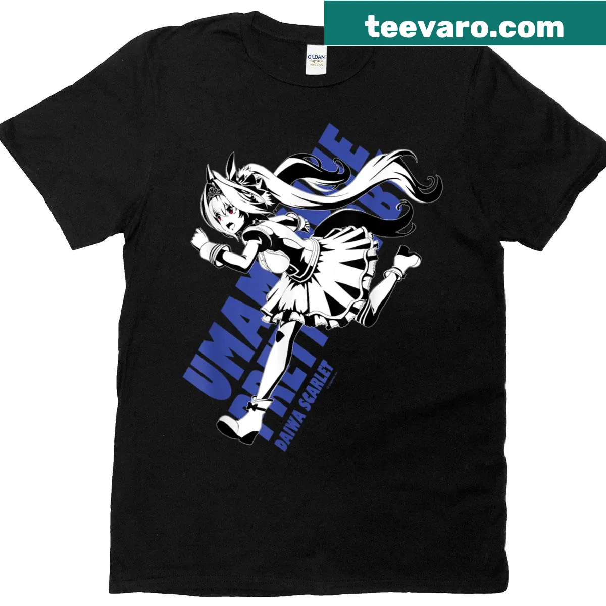 Umamusume Daiwa Scarlet illustrated T-shirt — on a men's t-shirt