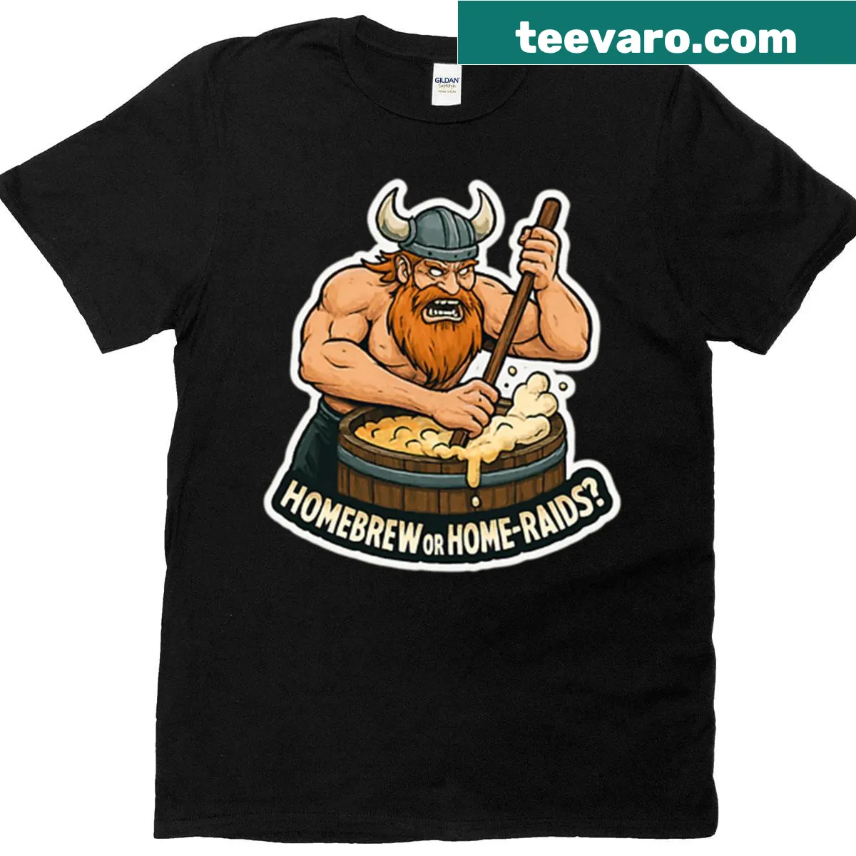 Oversized T-shirt featuring Viking-themed brewing graphics — on a men's t-shirt