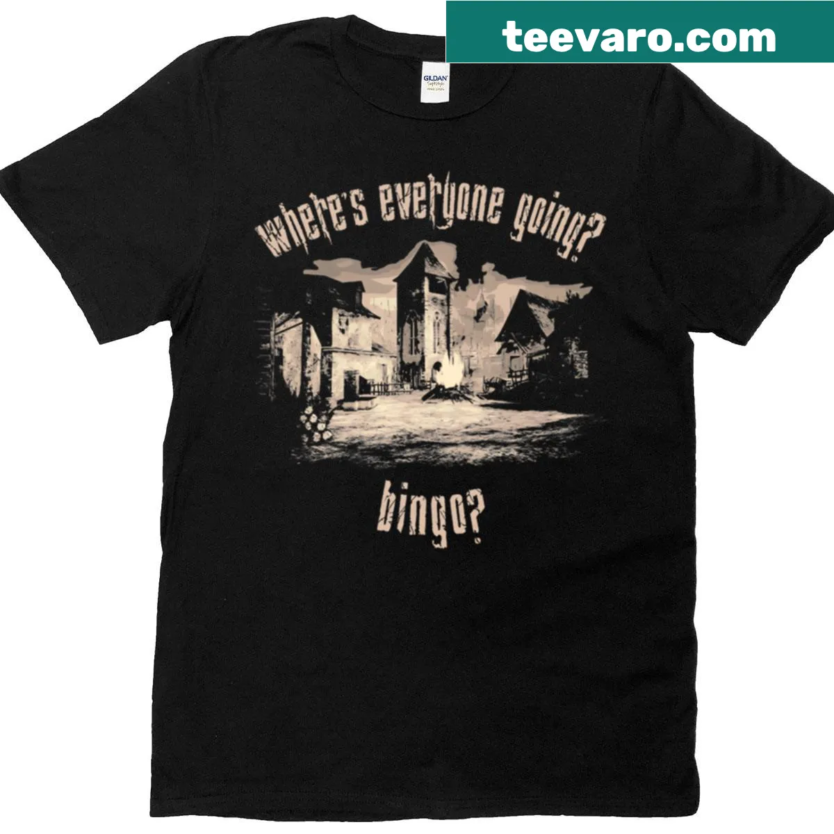 Meme art t-shirt featuring the phrase 'Where's Everyone Going?' in a cartoon style — on a men's t-shirt