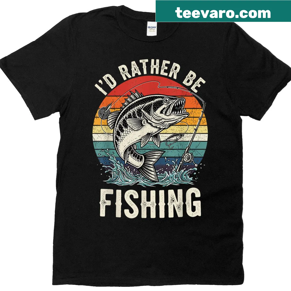 Vintage fishing-themed t-shirt with bass graphic and text — on a men's t-shirt
