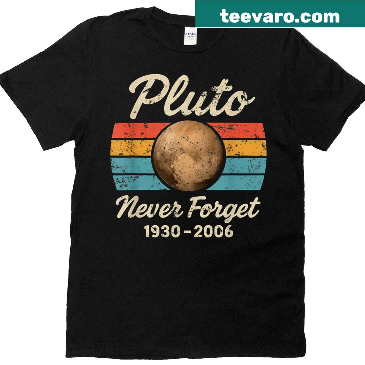 Vintage Pluto graphic t-shirt with a humorous 'Never Forget' message — on a men's t-shirt