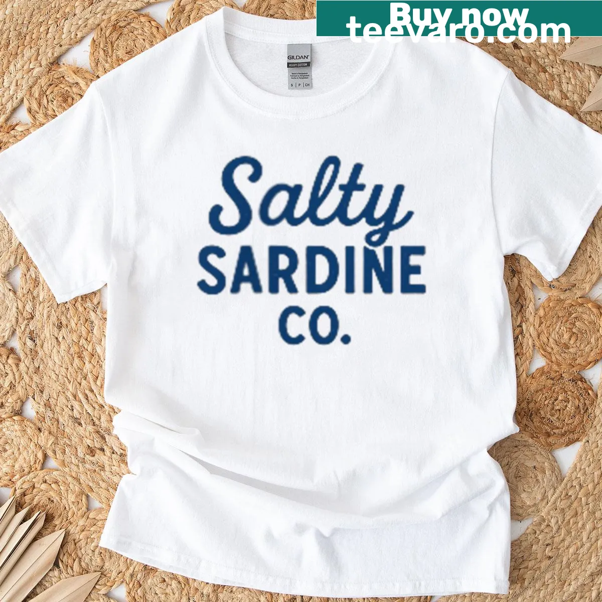 Vintage distressed t-shirt featuring a sardine can graphic — on a men's t-shirt