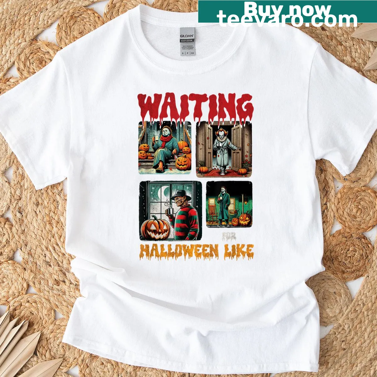Horror movie scene graphic t-shirt depicting suspense and thrills — on a men's t-shirt