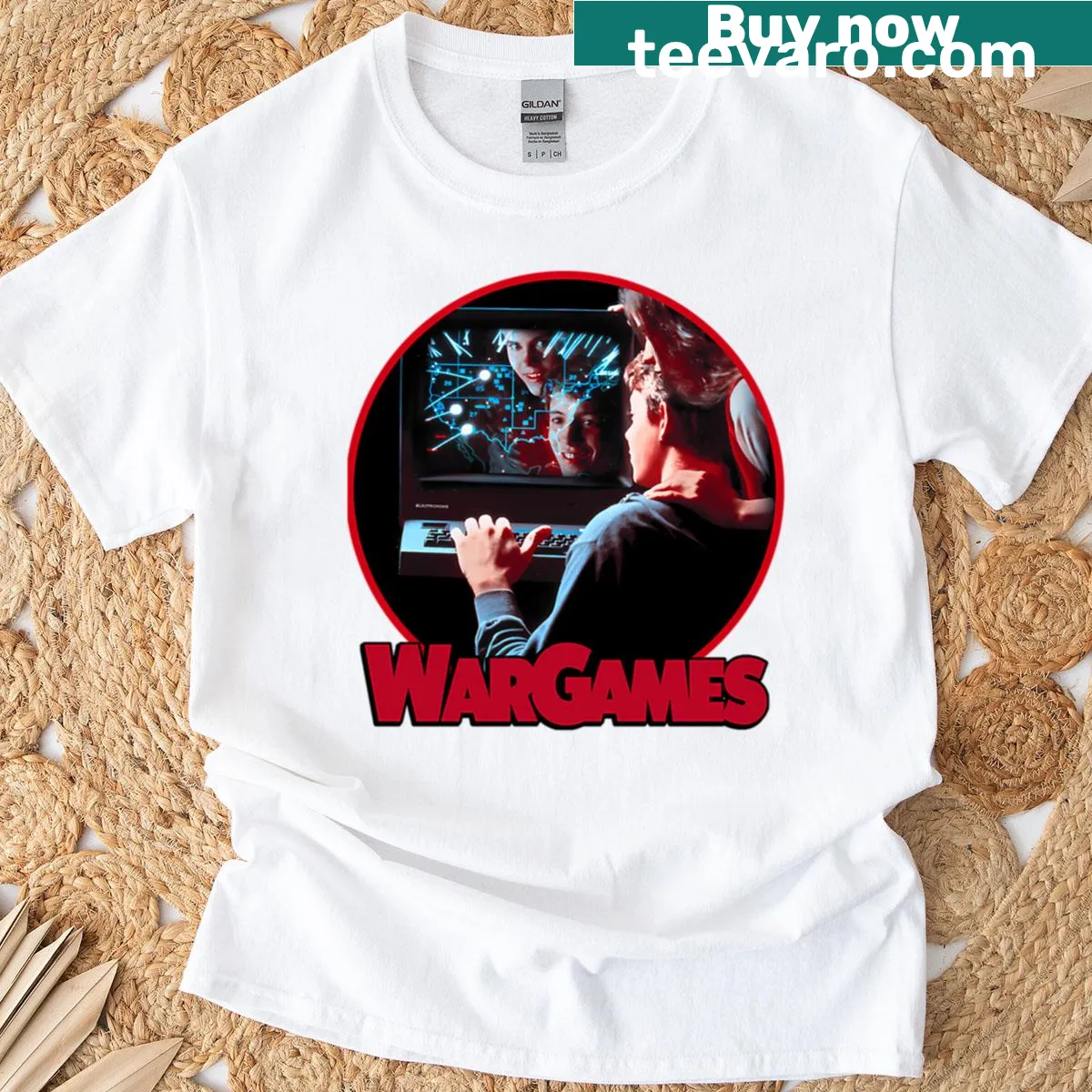 Graphic T-shirt depicting themes of war games — on a men's t-shirt