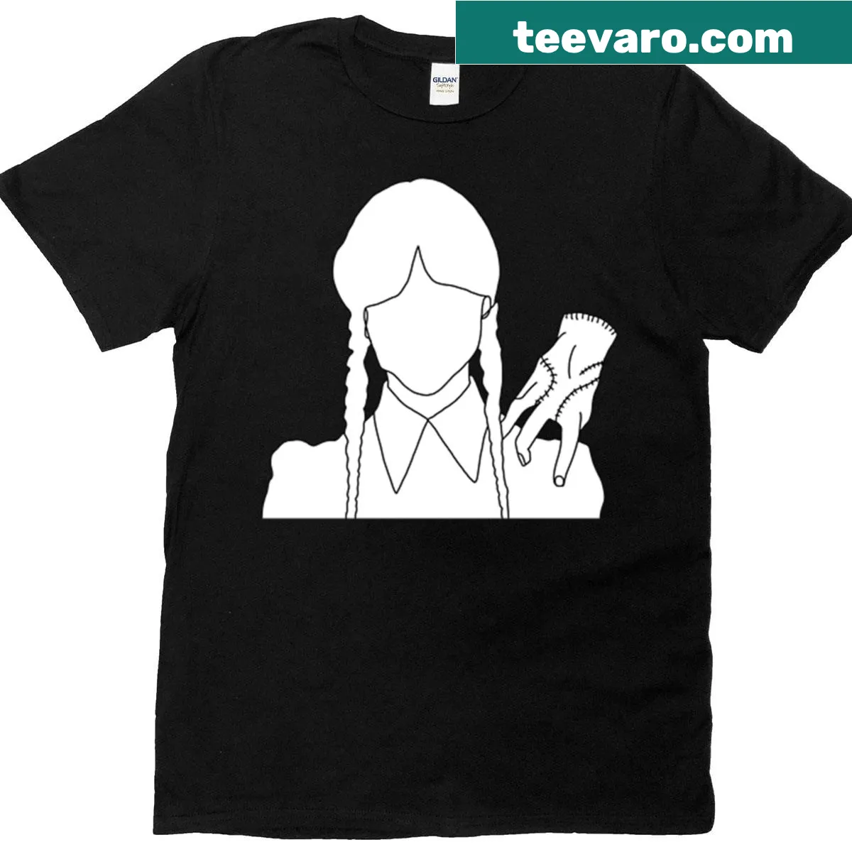 Wednesday Addams themed t-shirt featuring her iconic look — on a men's t-shirt