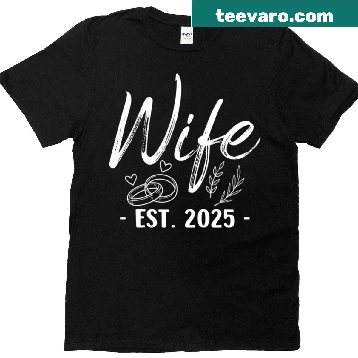 T-shirt with 'Wife Est 2025' sentiment for newlyweds — on a men's t-shirt
