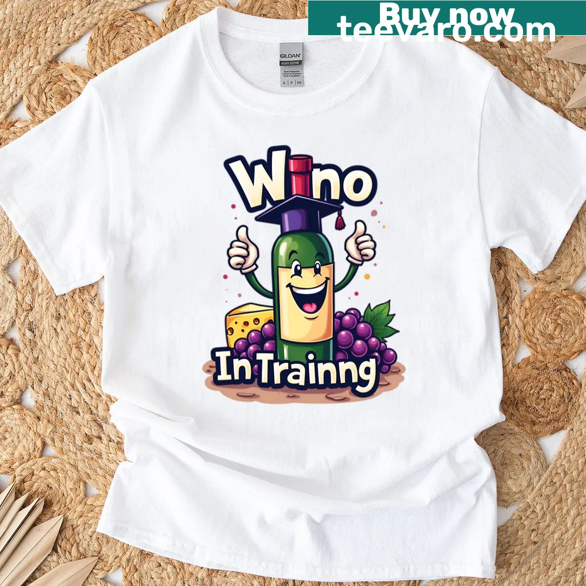 Funny Wino In Training T-shirt with playful wine-themed graphics — on a men's t-shirt