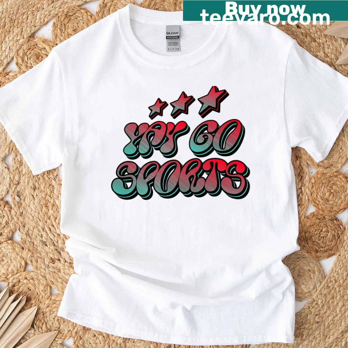 Funny sports-themed t-shirt with 'Yay Go Sports' text — on a men's t-shirt