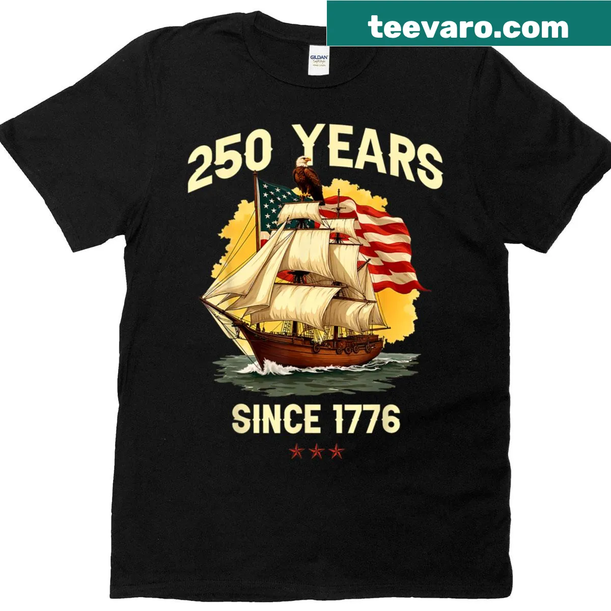 Patriotic T-shirt celebrating 250 years since 1776 — on a men's t-shirt