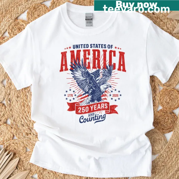 Eagle holding American flag on T-shirt for 250th birthday