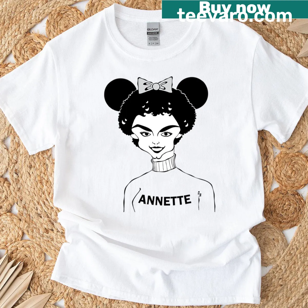 Illustrated portrait of Annette Funicello on a fan art T-shirt — on a men's t-shirt