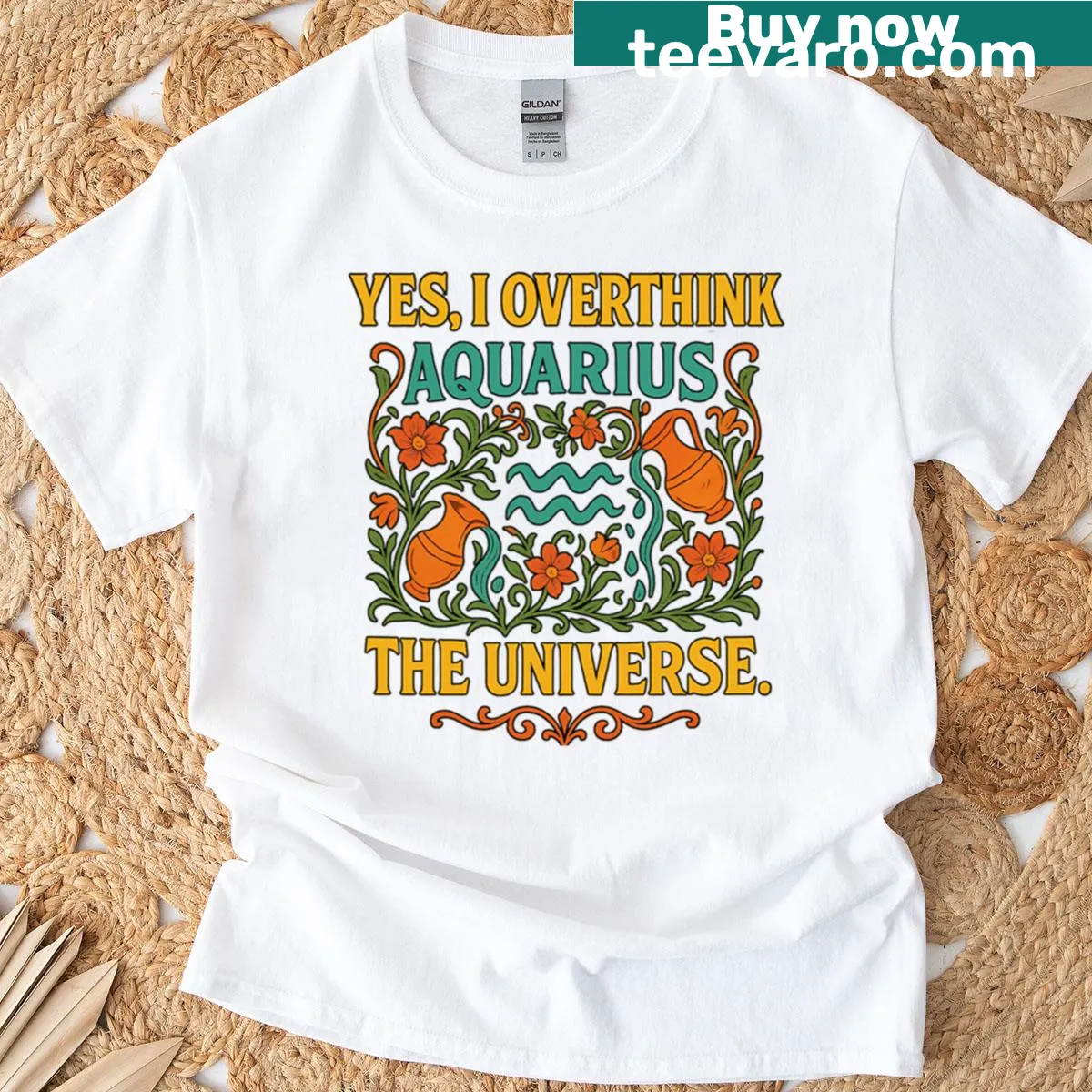 Art Nouveau Aquarius tee with philosophical themes and intricate designs — on a men's t-shirt