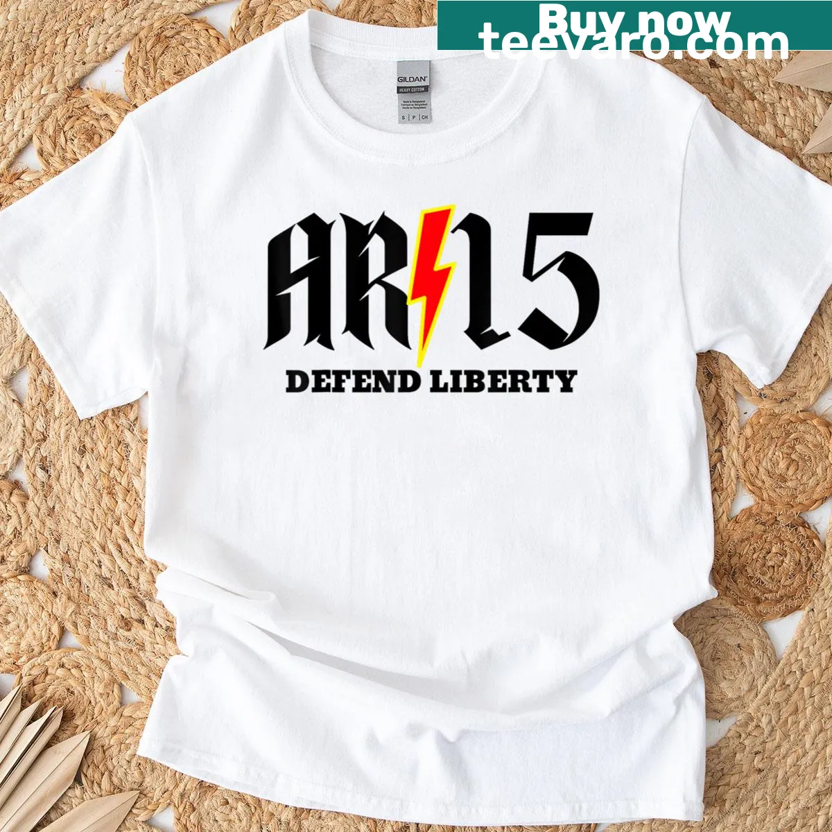 T-shirt featuring the phrase 'Defend Liberty' with AR-15 graphic — on a men's t-shirt