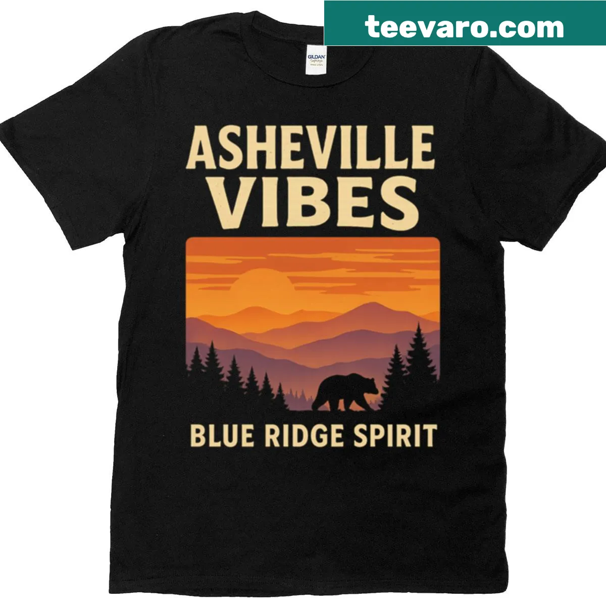 Oversized T-shirt featuring Asheville vibes and Blue Ridge illustration. — on a men's t-shirt