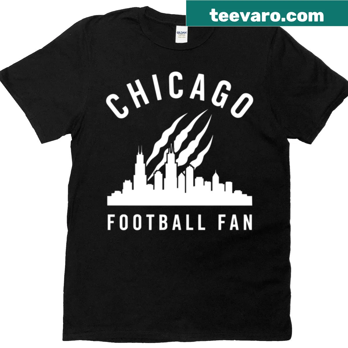 Minimalist Chicago football t-shirt with claw marks and skyline — on a men's t-shirt