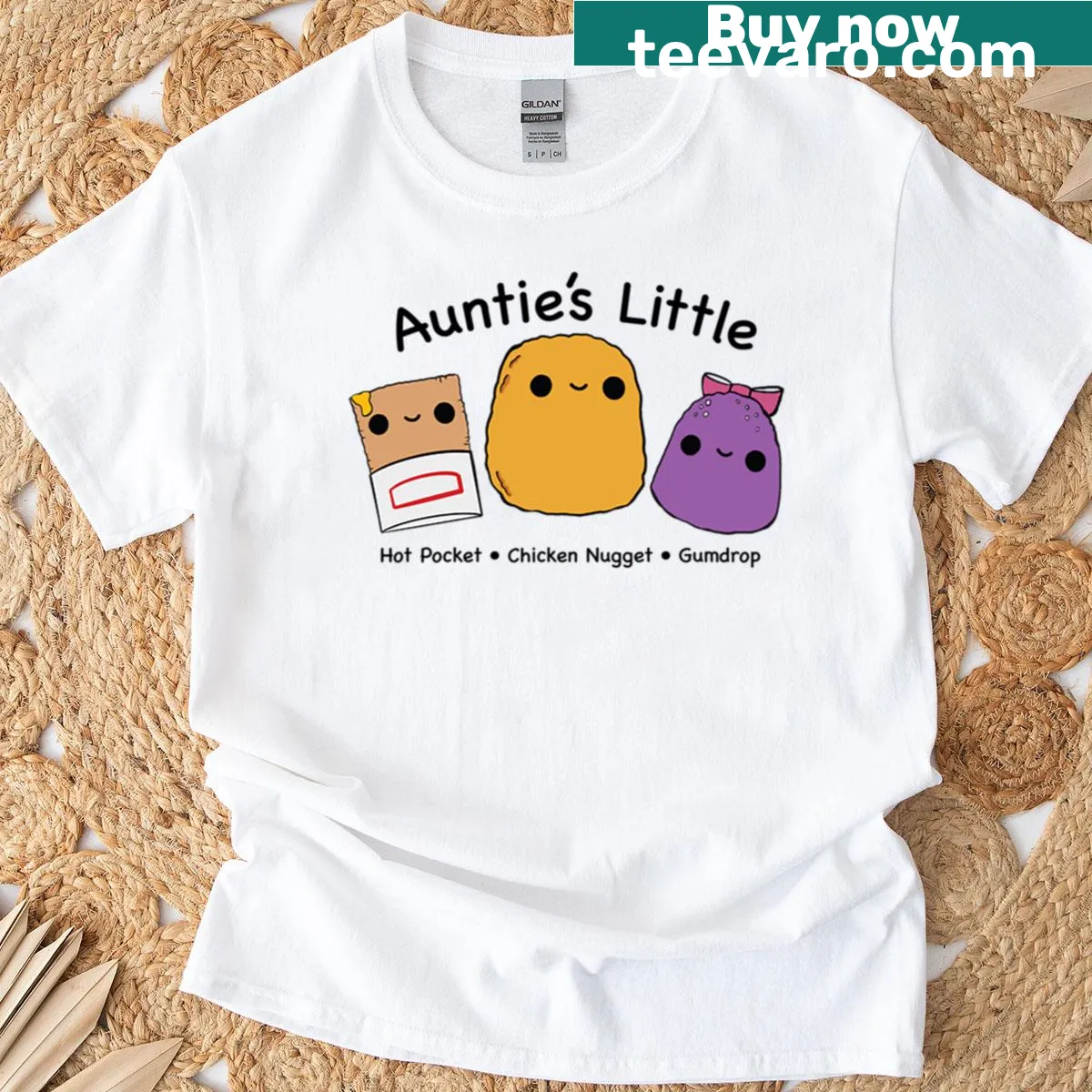 Cute t-shirt with graphic saying Auntie's Little Chicken Nugget — on a men's t-shirt