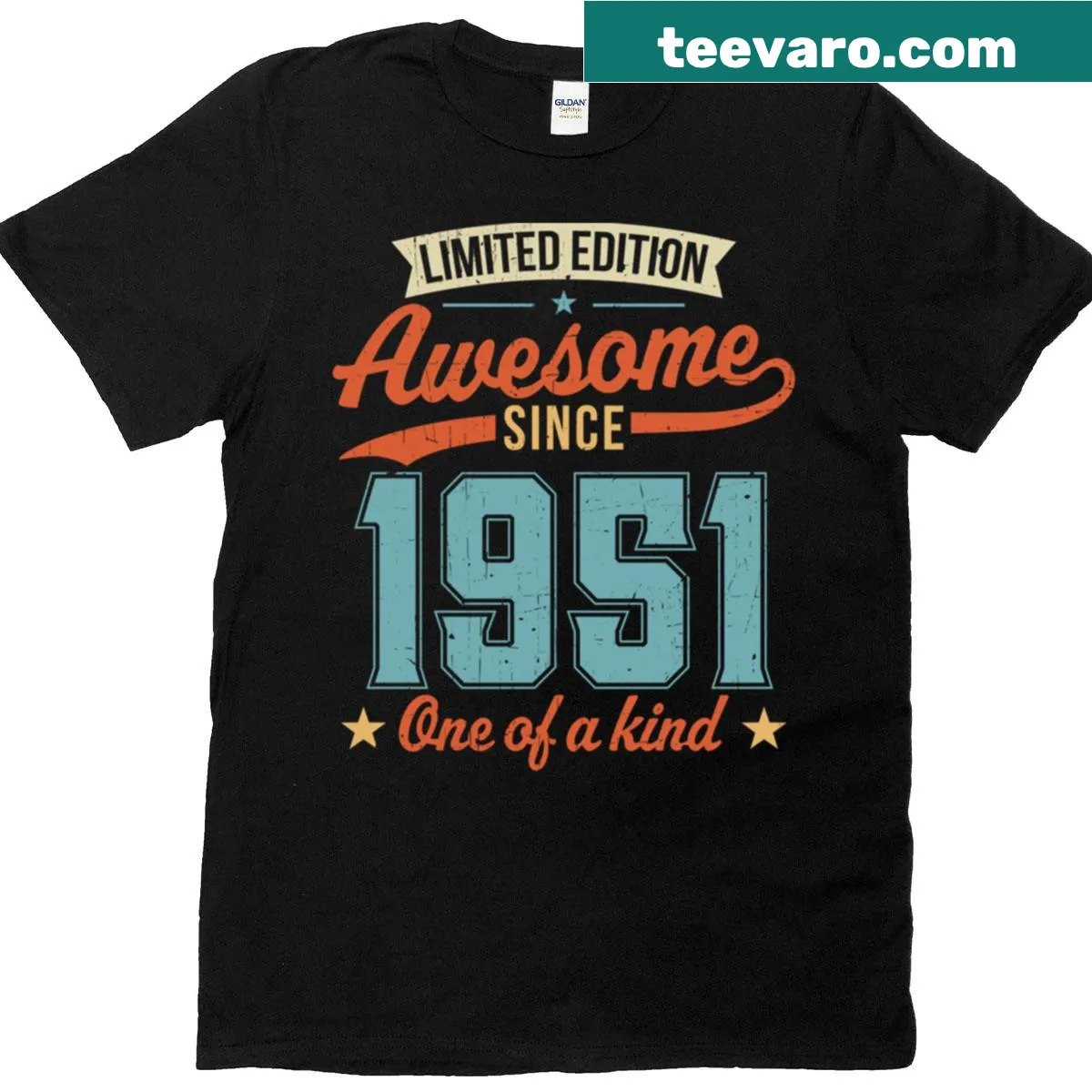 T-shirt with 'Awesome Since 1951' in bold typography — on a men's t-shirt