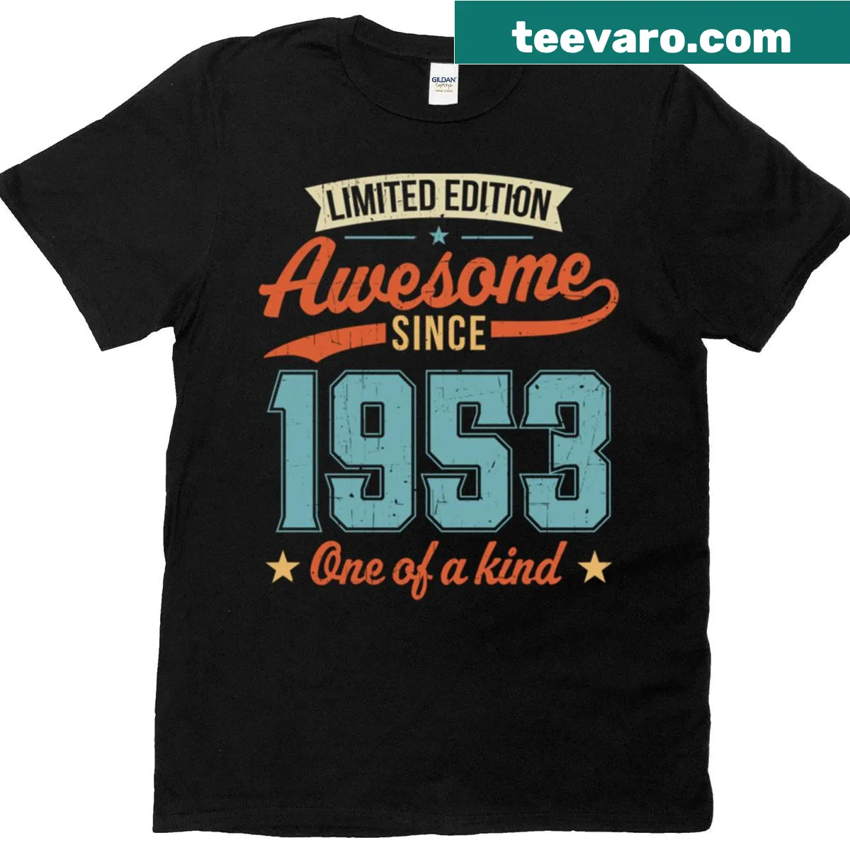 T-shirt with 'Awesome Since 1953' text design — on a men's t-shirt