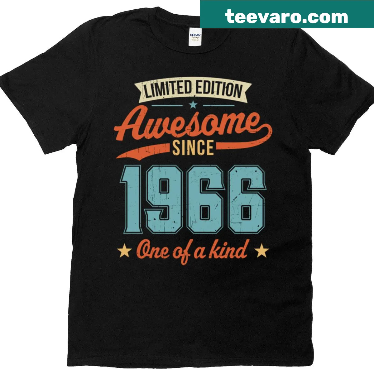 T-shirt with 'Awesome Since 1966' in bold typography — on a men's t-shirt