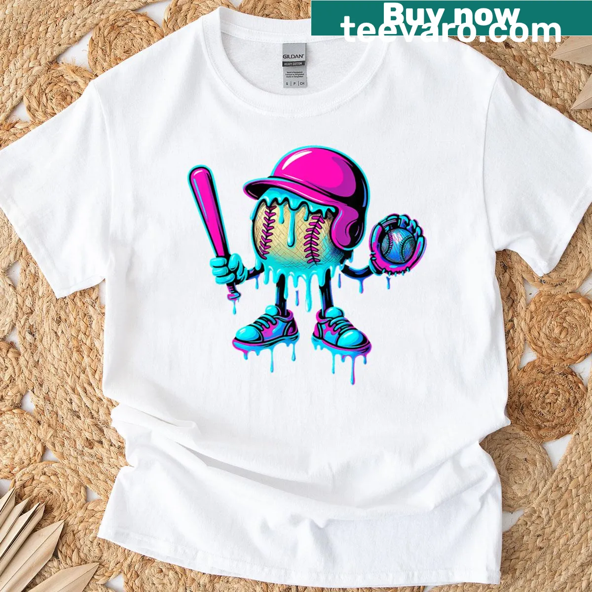 Playful baseball glove design with ice cream spots on t-shirt — on a men's t-shirt