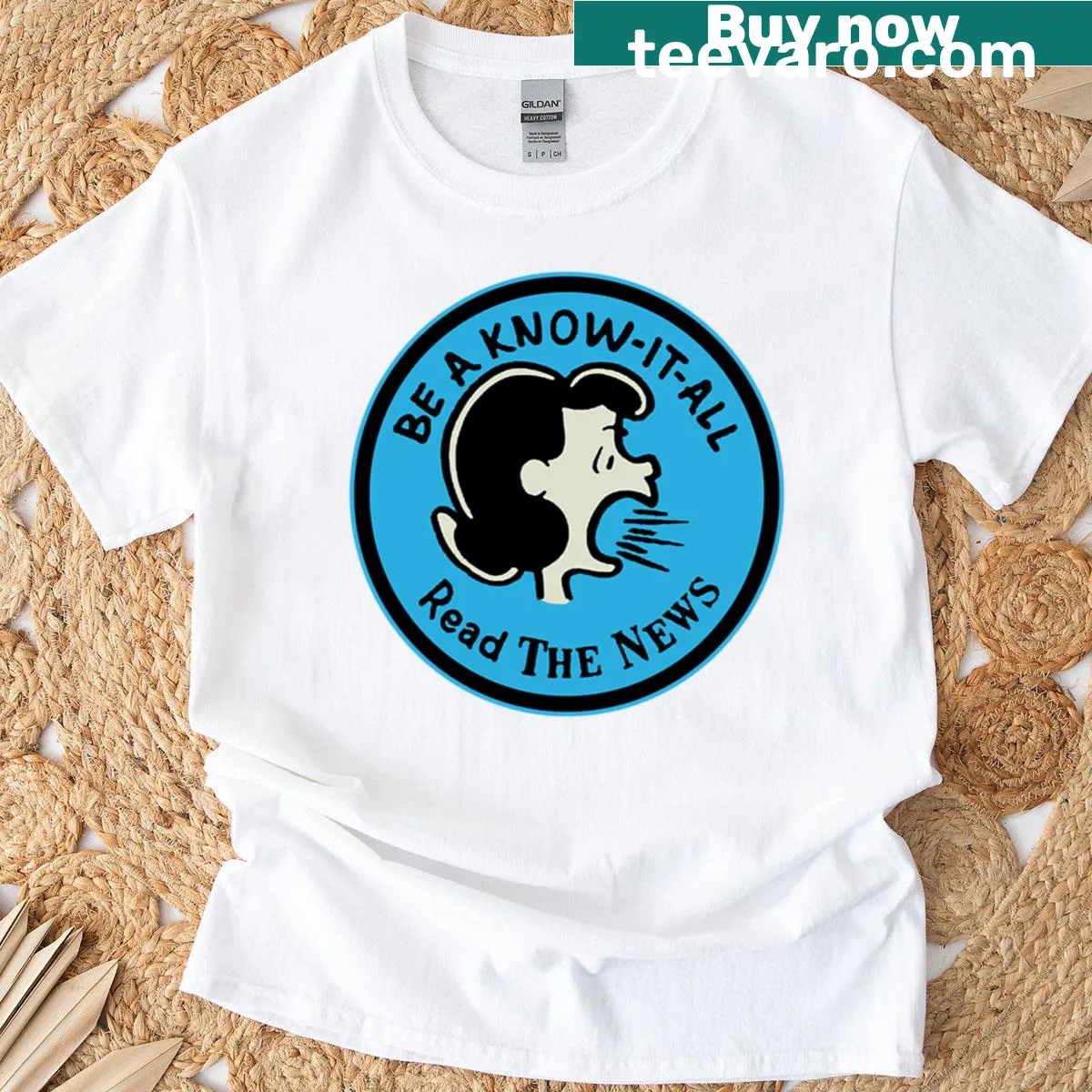 Retro comic graphic t-shirt with the phrase Be A Know It All Read The News — on a men's t-shirt